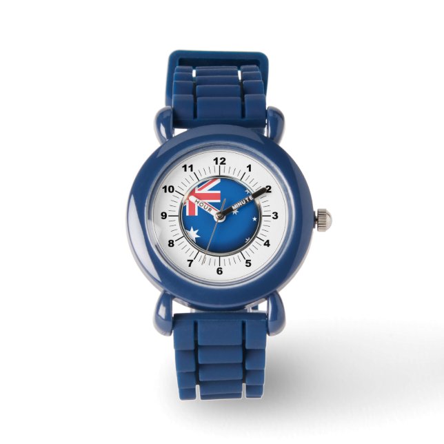 キッズオーストラリア国旗の調整が可能な黒い沼地 腕時計 (正面)