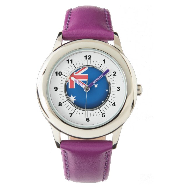 キッズオーストラリア国旗の調節可能な紫リブ 腕時計 (正面)