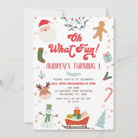 キッズオーフーおもしろいクリスマスをテーマにした誕生日 招待状 (正面)