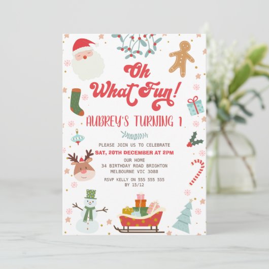 キッズオーフーおもしろいクリスマスをテーマにした誕生日 招待状 (スタンド正面)