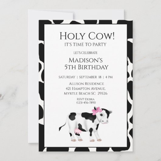 キッズカウープリントガールズバースデーパーティー招待状 招待状 (正面)