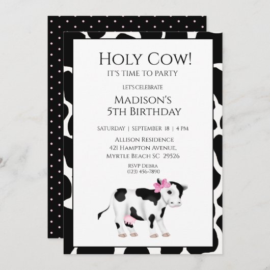 キッズカウープリントガールズバースデーパーティー招待状 招待状 (正面/裏面)