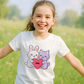 キッズカスタムかわいいピクセルバニーと猫ハートT-Shir Tシャツ
