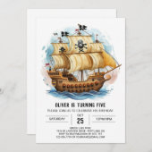 キッズカスタムボートパイレーツ誕生日 招待状 (正面/裏面)