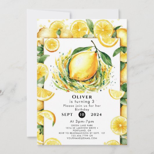 キッズカスタムレモン誕生日 招待状 (正面)