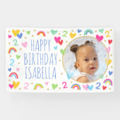 キッズカスタム誕生日年齢かわいい虹のハート写真 横断幕 (横)