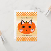 キッズカボチャ猫ハロウィーン カード (正面/裏面インサイチュ)