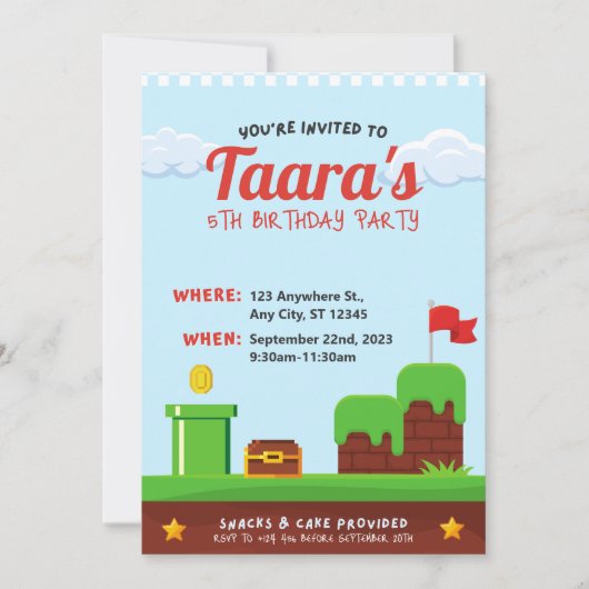 キッズカラフルビデオゲーム誕生日パーティーの招待 招待状 (正面)