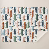 キッズカラフルレトロ車とトラックパターン シェルパブランケット (正面(横))