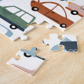 キッズカラフルレトロ車とトラックパターン ジグソーパズル (側面)