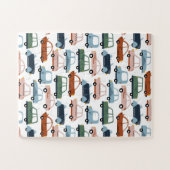 キッズカラフルレトロ車とトラックパターン ジグソーパズル (横)