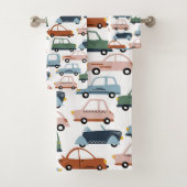 キッズカラフルレトロ車とトラックパターン バスタオルセット (インサイチュ)