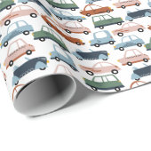 キッズカラフルレトロ車とトラックパターン ラッピングペーパー (ロールコーナー)