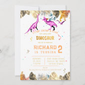 キッズカラフル恐竜テーマ誕生日パーティー 招待状 (正面)