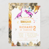 キッズカラフル恐竜テーマ誕生日パーティー 招待状 (正面/裏面)