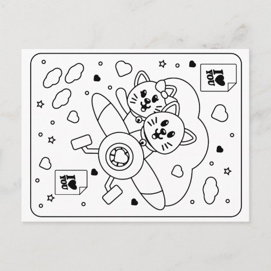 キッズカラーは自分でバレンタイン（2匹） ポストカード (正面)