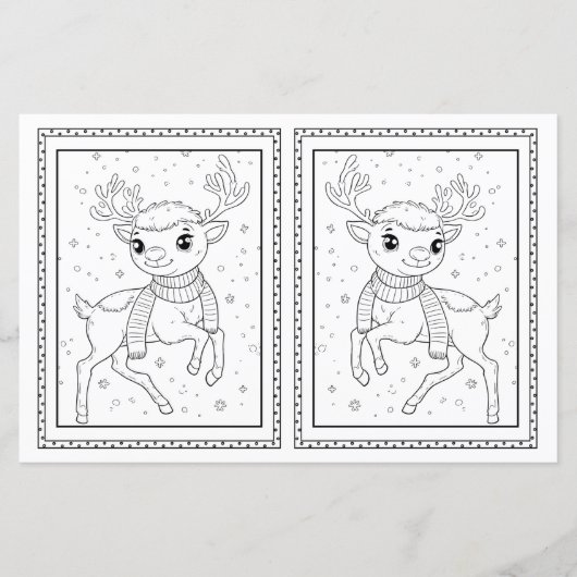 キッズカラーリングトナカイ紙クリスマスカード (正面)