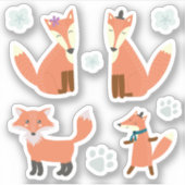 キッズカワイイフレンドリーキツネキツネ森林動物 シール (正面)