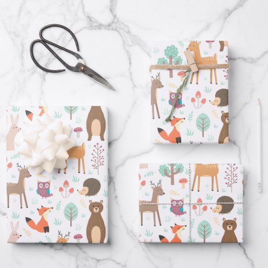 キッズカワイイ森林動物山嵐アカグマ ラッピングペーパーシート (正面)