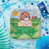 キッズカワイイ赤納屋周囲の庭牧場の動物 ペーパープレート (パーティー)