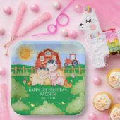 キッズカワイイ赤納屋周囲の庭牧場の動物 ペーパープレート (パーティー)