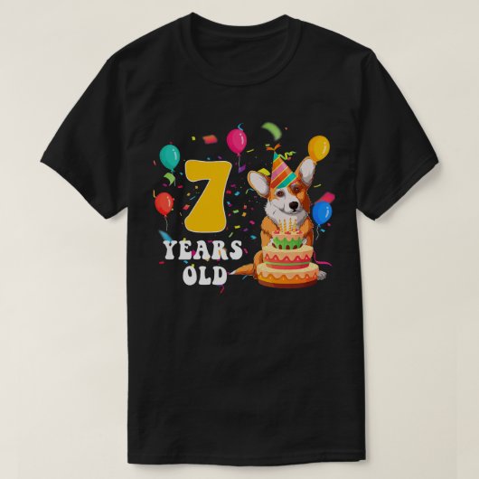 キッズカワイイ7歳コルギドッグ恋人7誕生日 Tシャツ (デザイン正面)