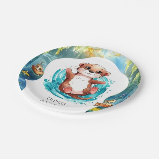 キッズカワイオッター誕生日 ペーパープレート (アングル)