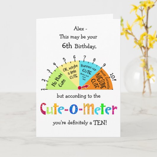 キッズカワイオメーター6おもしろい番目の誕生日グリーティングカード カード (黄色い花)