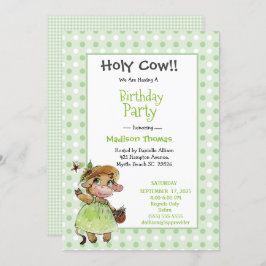 キッズカワイクガールズグリーンホワイトバースデーパーティー 招待状