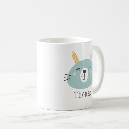キッズカワイスカンジバニー名前をカスタムする コーヒーマグカップ (正面右)