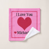 キッズカワイパープル&ピンクテディベアハートカスタム バスタオルセット (ウォッシュタオル)