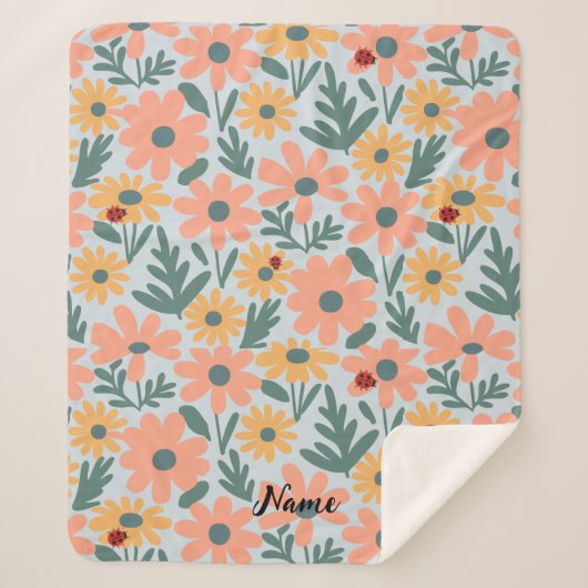 キッズカワイラディバグ水玉模様デイジー花柄 シェルパブランケット (正面)