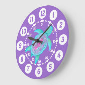 キッズカートルアートパープルアクアウォールクロック ラージ壁時計 (傾斜)