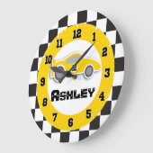キッズカー市松模様に黄フラグ名壁時計 ラージ壁時計 (傾斜)