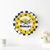 キッズカー市松模様に黄フラグ名壁時計 ラージ壁時計 (ホーム)