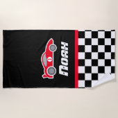 キッズカー赤いフ市松模様にラグ名ビーチタオル ビーチタオル (正面)