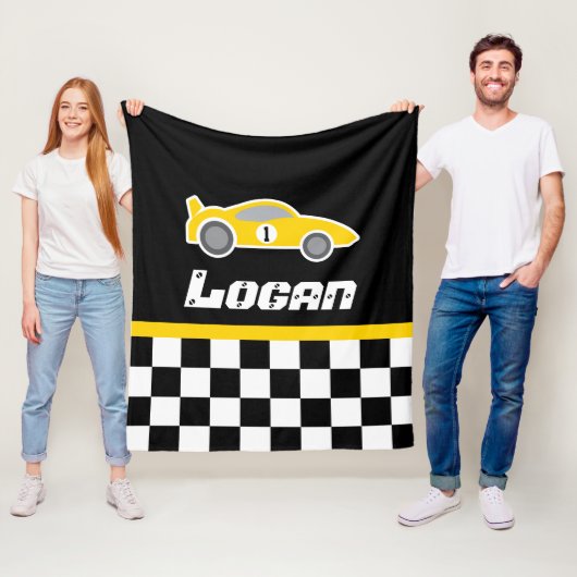 キッズカー黄色市松模様にのフラグ名の毛布 フリースブランケット (インサイチュ)