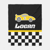 キッズカー黄色市松模様にのフラグ名の毛布 フリースブランケット (正面)