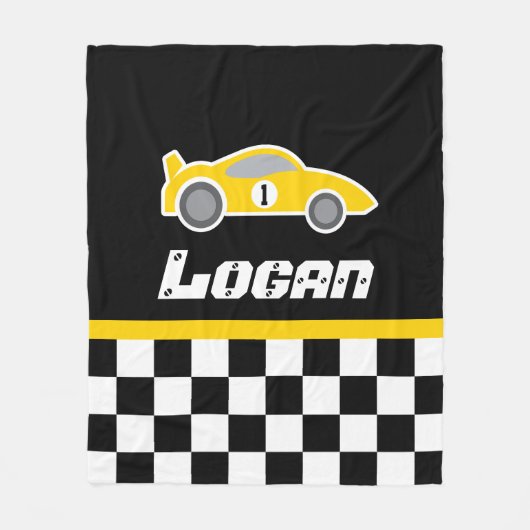 キッズカー黄色市松模様にのフラグ名の毛布 フリースブランケット (正面)