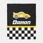 キッズカー黄色市松模様にのフラグ名の毛布 フリースブランケット (正面)