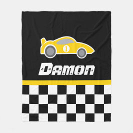 キッズカー黄色市松模様にのフラグ名の毛布 フリースブランケット
