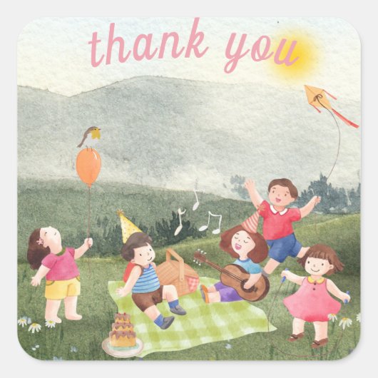 キッズガーデンパーティーの誕生日シール スクエアシール (正面)