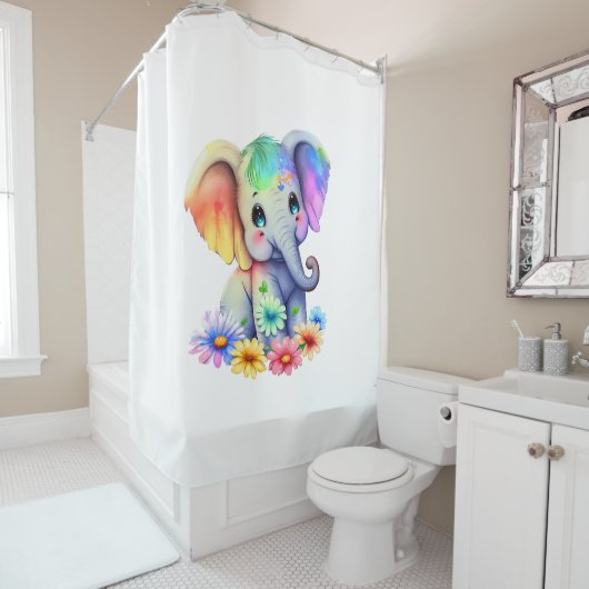 キッズガールズエレファントバスルームシャワーカーテン シャワーカーテン (インサイチュ)