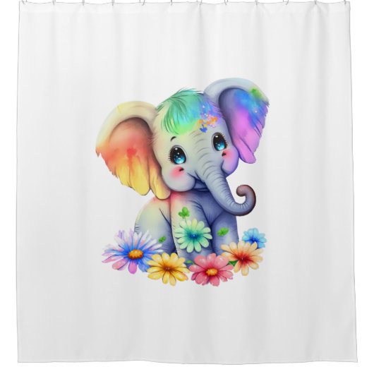 キッズガールズエレファントバスルームシャワーカーテン シャワーカーテン (正面)