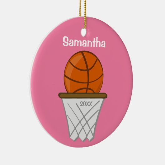 キッズガールパーソナライズされたバスケットボールピンクキープサケ セラミックオーナメント (右)