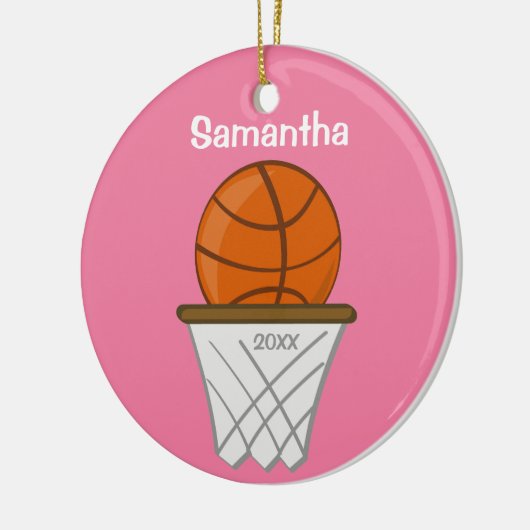 キッズガールパーソナライズされたバスケットボールピンクキープサケ セラミックオーナメント (左)