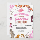 キッズガールラウンドファーストロデオ1パーティー誕生日 招待状 (正面)