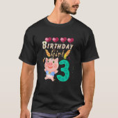 キッズキッズキッズ3歳ブタ誕生日ガールカワイイ3 Tシャツ (正面)
