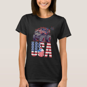 キッズキッズモンスタートラック幼児ボーイズ米国国旗 Tシャツ