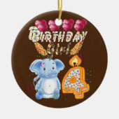 キッズキッズ4歳ゾウ誕生日ガールカワイイ セラミックオーナメント (正面)